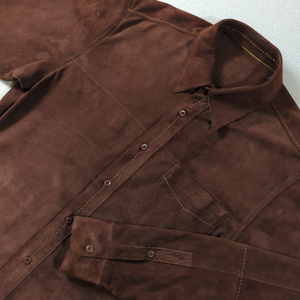 Indigo‎ Palms Brown Suede Leather Button Up Shirt Mens Large Tommy Bahama
